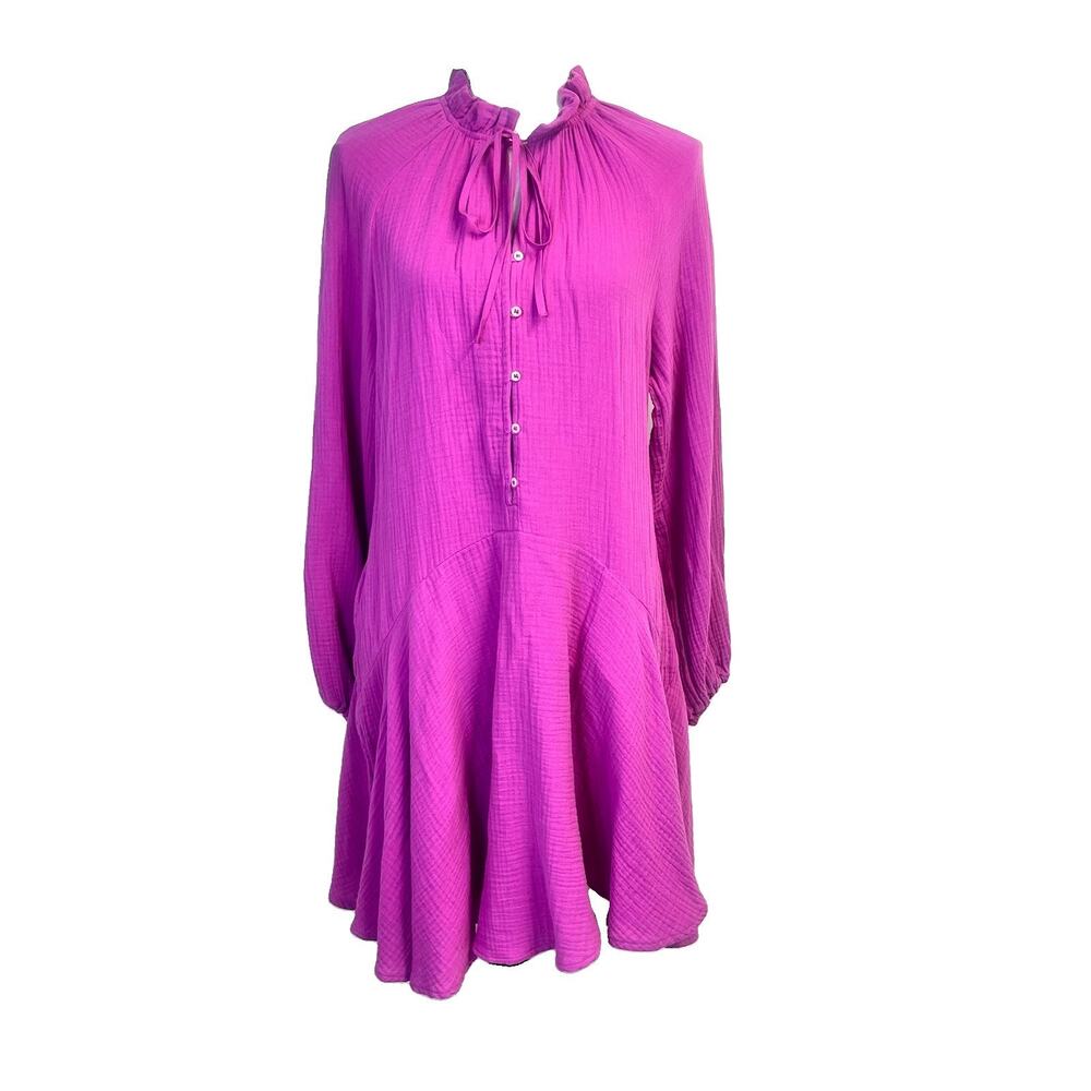 Magaschoni Dress size Extra Small Purple Organic Cotton Gauze Ruffle Bow Pockets